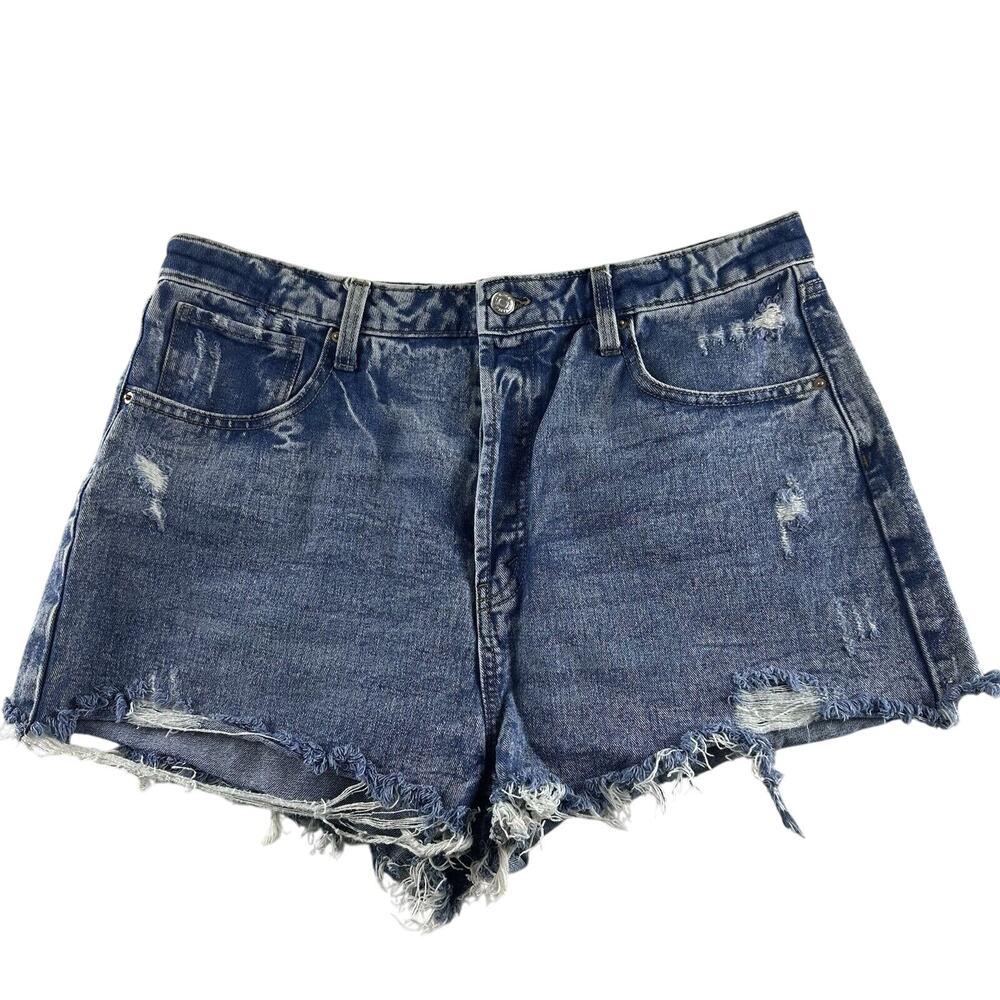 Wild Fable Highest Rise Shorts Women's 16 Blue Button Fly‎ Frayed Hem Distressed